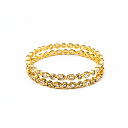 Polki Clear Stone Bangles - White Background
