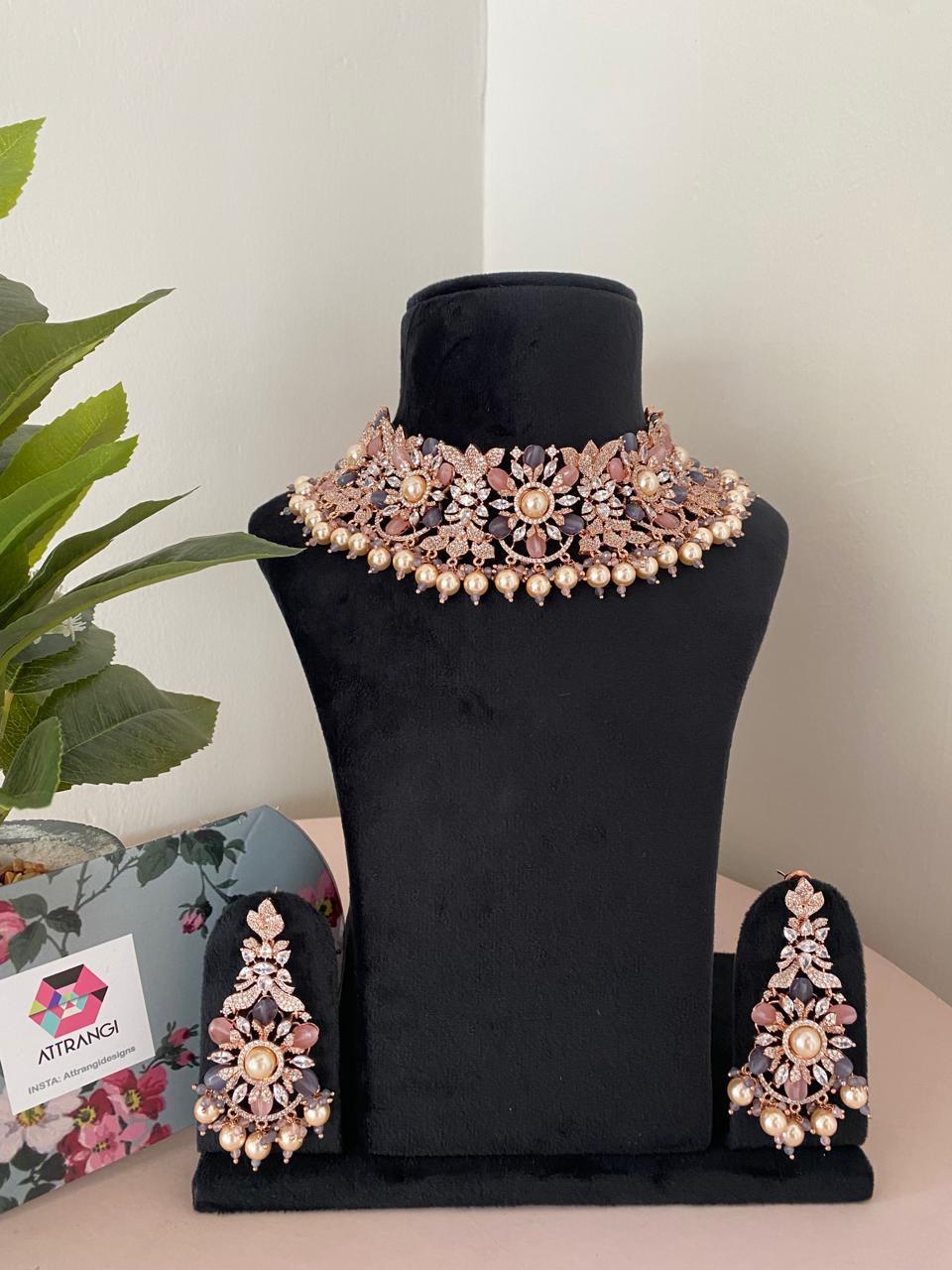 Queen Clarion Diamond Necklace Set with Beads | LaLa Land Collection - Attrangi