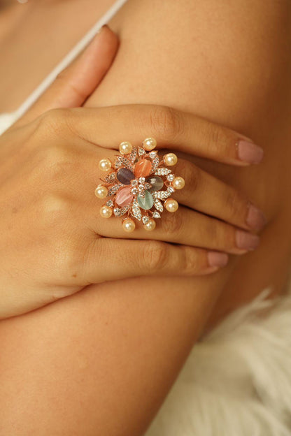 Queen Elsa Multi Coloured Pastel Cocktail Diamond Ring | LaLa Land Collection - Attrangi