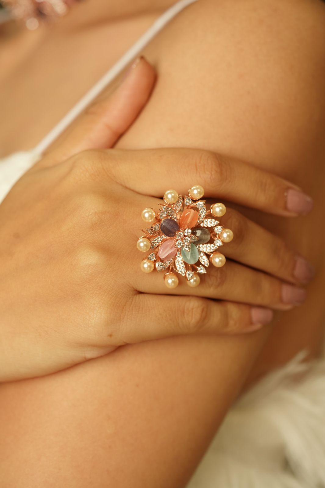 Queen Elsa Multi Coloured Pastel Cocktail Diamond Ring | LaLa Land Collection - Attrangi
