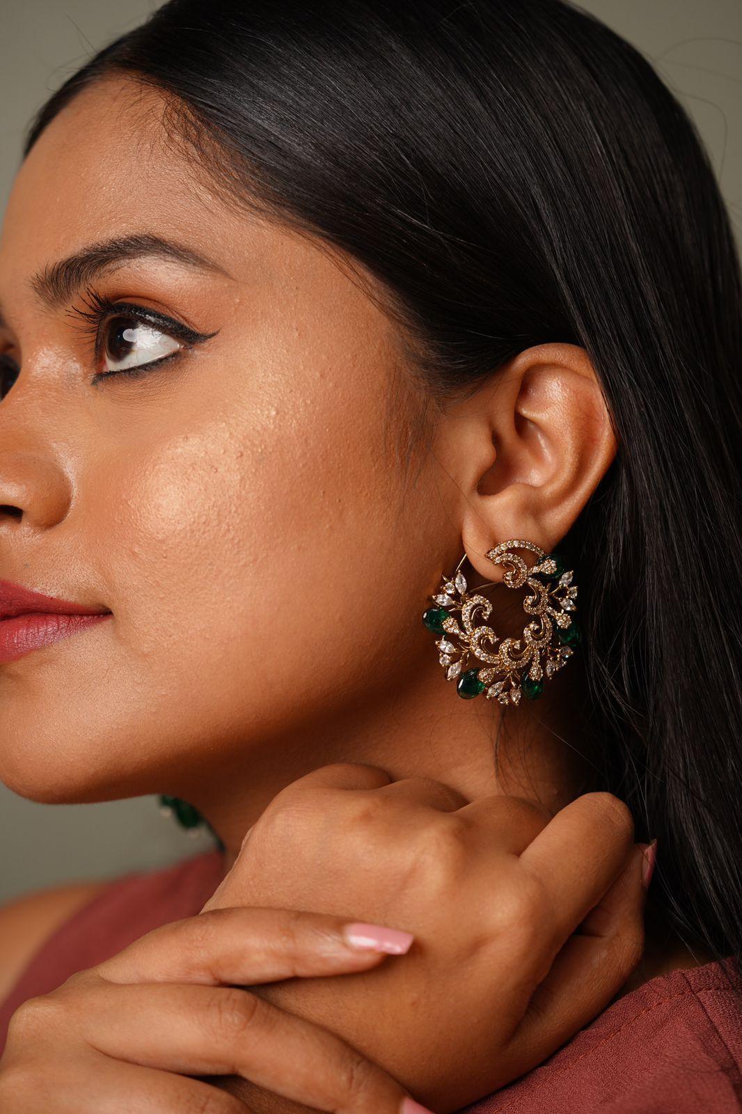 Rabiya Indo Western Studs | Antique Gold - Attrangi