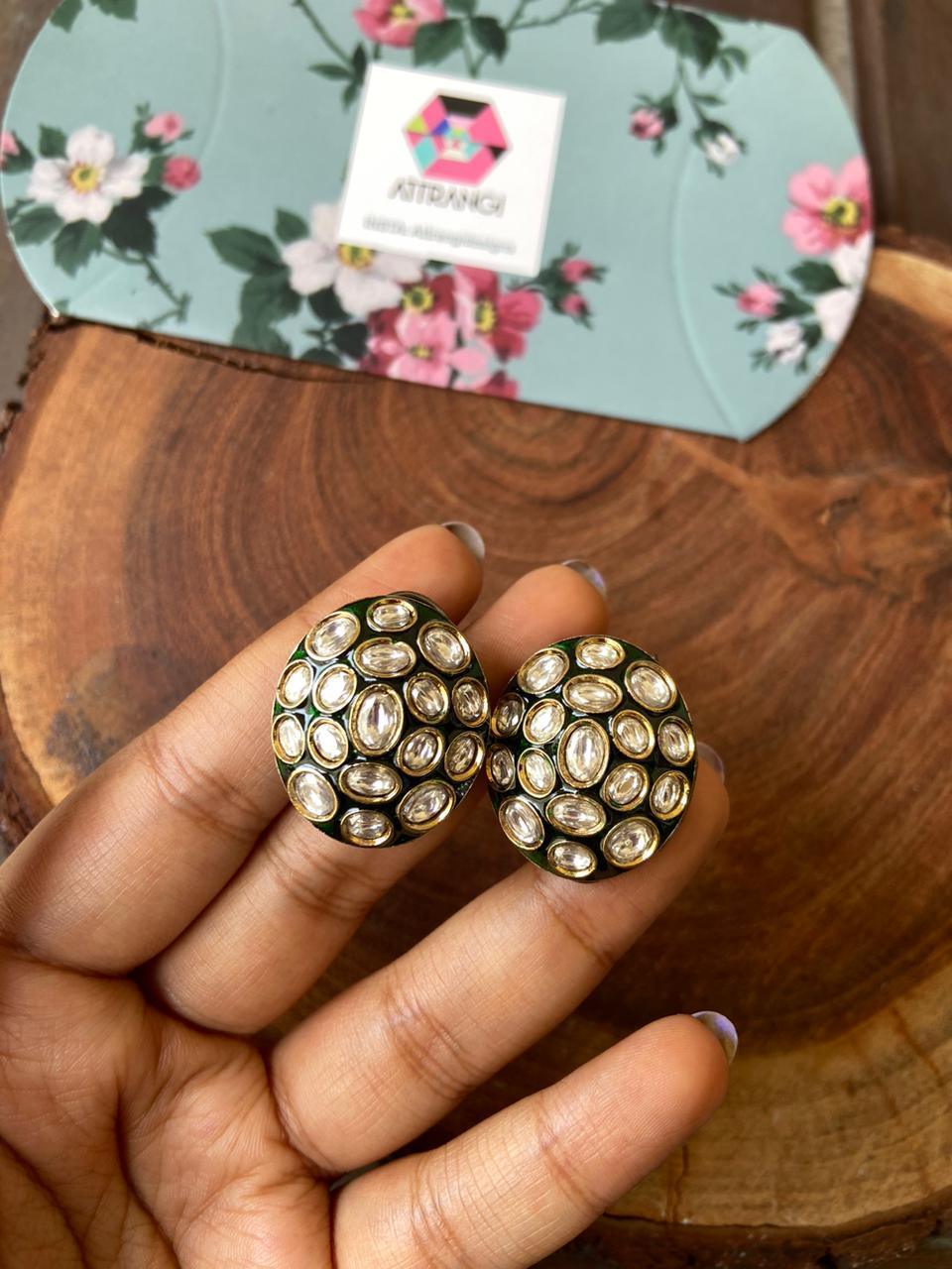Rashmi Polki Meenakari Indian Earrings | Studs - Attrangi