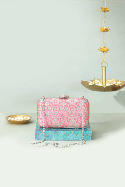Ridhi Pure Banarasi Silk Box Clutch - Multicolor
