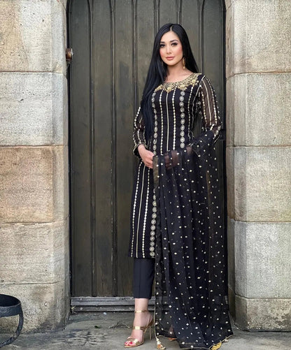 Faux Georgette Sequence Moti work Kurti Pant Dupatta Set - Premium  from Ethenika.com - Just INR 2590! Shop now at Ethenika.com 