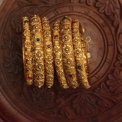 Antique Kemp Bridal Bangles Set - 24K Gold Plated Temple Jewelry Collection