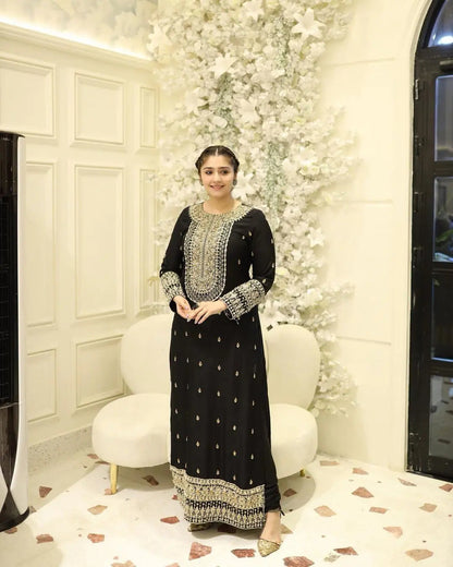 Georgette Neck Embroidery work Kurti Palazzo Dupatta Set - Premium  from Ethenika.com - Just INR 2490! Shop now at Ethenika.com 