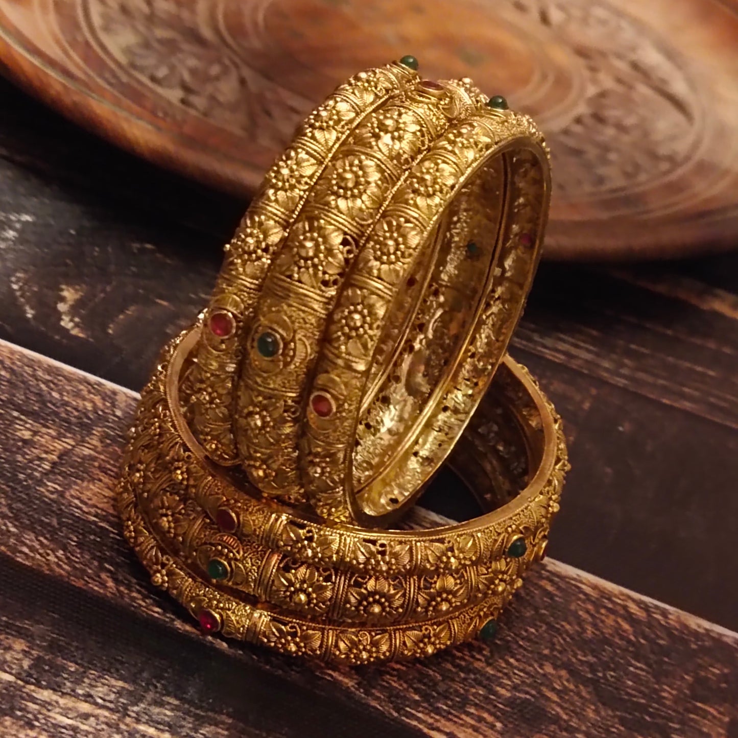 Antique Kemp Bridal Bangles Set - 24K Gold Plated Temple Jewelry Collection