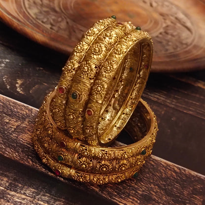 Antique Kemp Bridal Bangles Set - 24K Gold Plated Temple Jewelry Collection