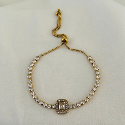 Gold bracelet with rectangular crystal design