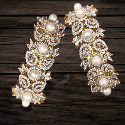 American Diamond Pearl Bangles - 24K Gold Plated AD Bangles Set