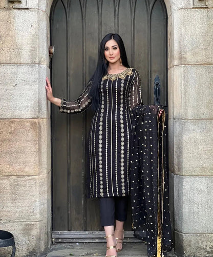 Faux Georgette Sequence Moti work Kurti Pant Dupatta Set - Premium  from Ethenika.com - Just INR 2590! Shop now at Ethenika.com 
