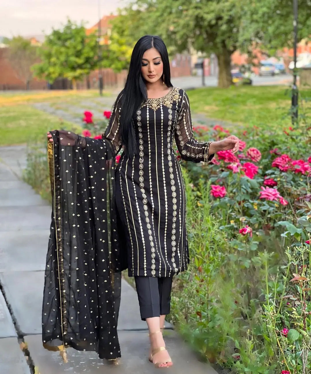Faux Georgette Sequence Moti work Kurti Pant Dupatta Set - Premium  from Ethenika.com - Just INR 2590! Shop now at Ethenika.com 