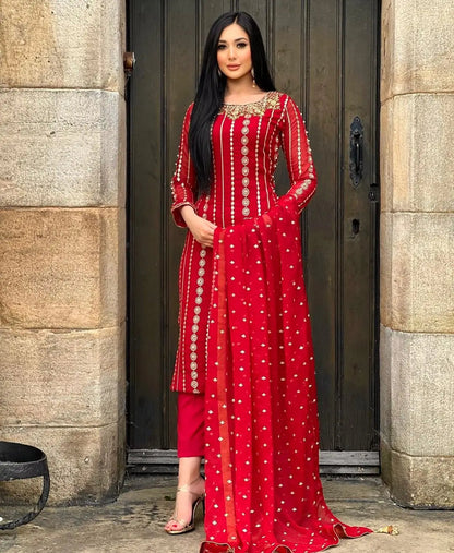 Faux Georgette Sequence Moti work Kurti Pant Dupatta Set - Premium  from Ethenika.com - Just INR 2590! Shop now at Ethenika.com 