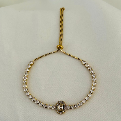 Gold adjustable bracelet with crystal stones