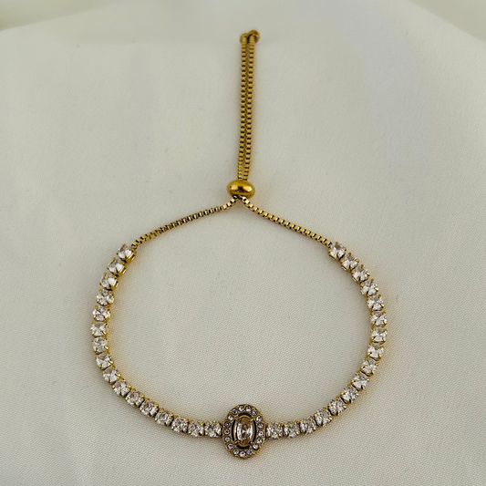 Gold adjustable bracelet with crystal stones
