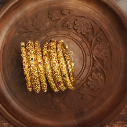 Antique Kemp Bridal Bangles Set - 24K Gold Plated Temple Jewelry Collection