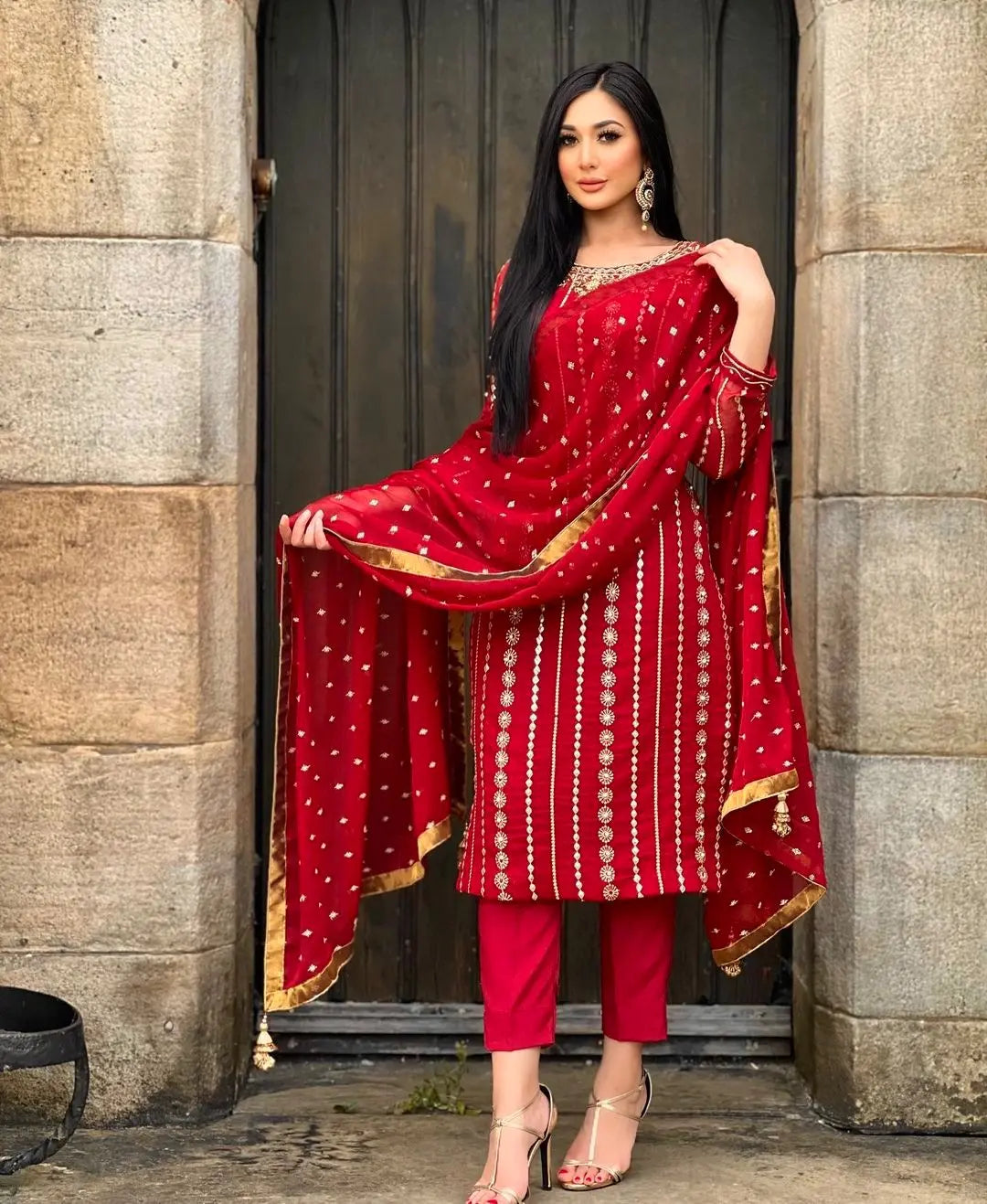Faux Georgette Sequence Moti work Kurti Pant Dupatta Set - Premium  from Ethenika.com - Just INR 2590! Shop now at Ethenika.com 