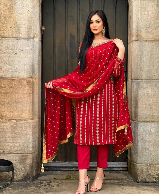 Faux Georgette Sequence Moti work Kurti Pant Dupatta Set - Premium  from Ethenika.com - Just INR 2590! Shop now at Ethenika.com 