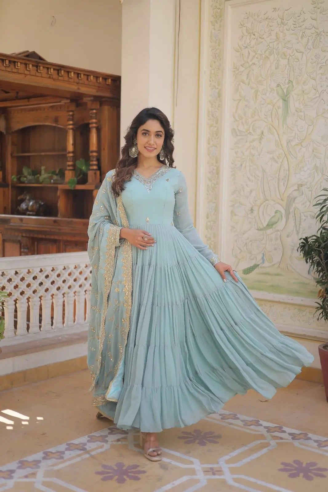 Faux Georgette seqence work Gown Dupatta Set - Premium  from Ethenika.com - Just INR 2590! Shop now at Ethenika.com 