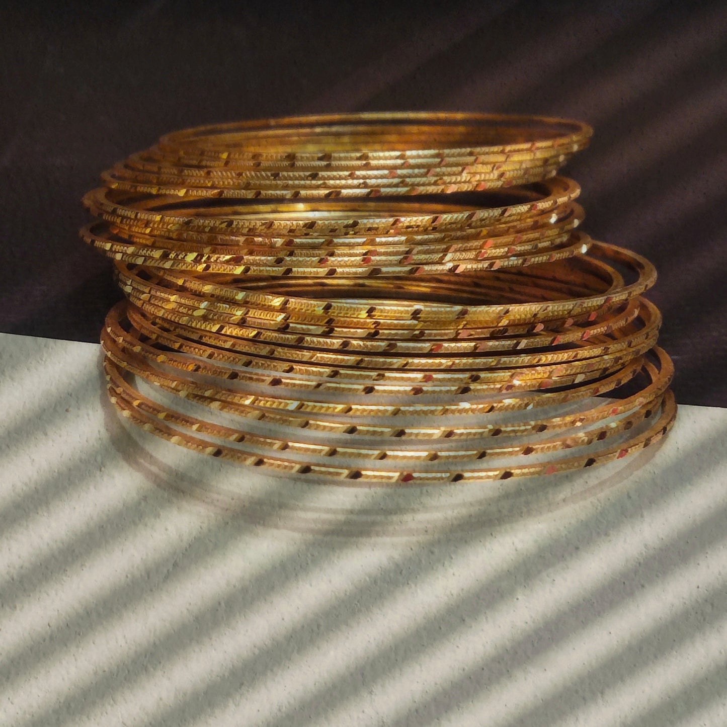 Diamond Cut Gold Bangles Set of 24 - Thin Daily Wear 24K Plated