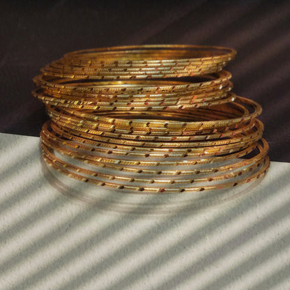 Diamond Cut Gold Bangles Set of 24 - Thin Daily Wear 24K Plated