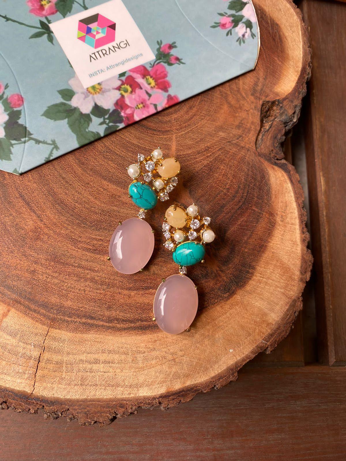 Roza Gemstone Long Western Earrings | GemZee Collection - Attrangi