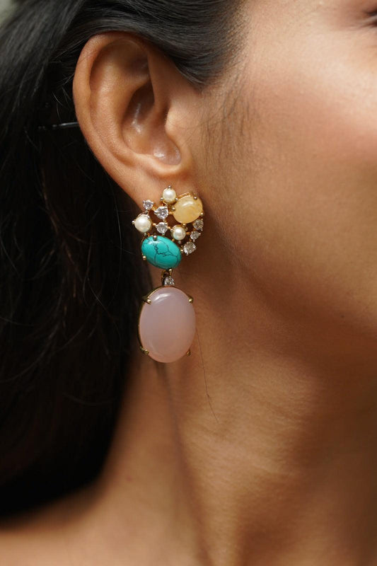 Roza Gemstone Long Western Earrings | GemZee Collection - Attrangi