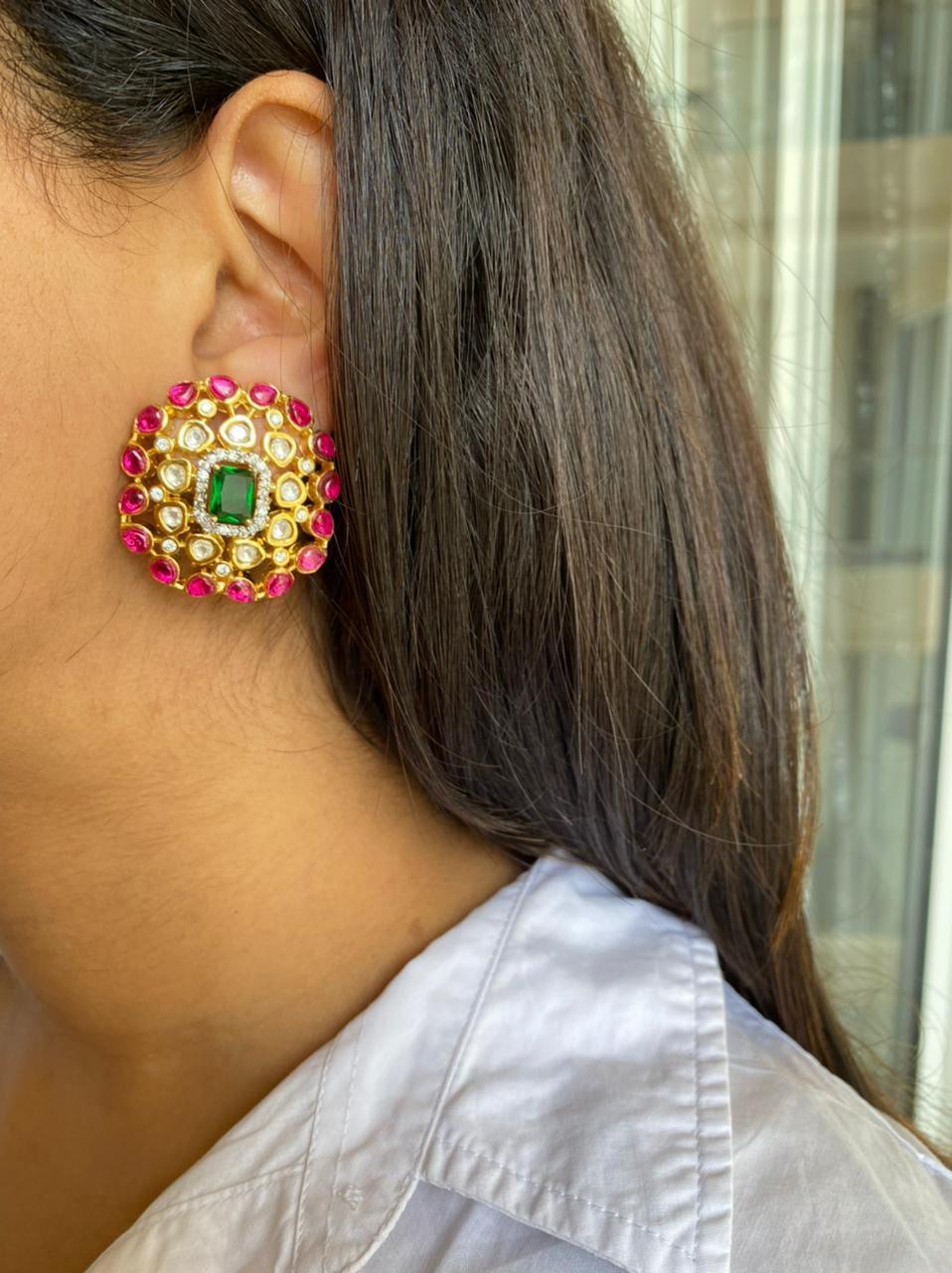 Rudra Ruby Emerald Studs - Attrangi