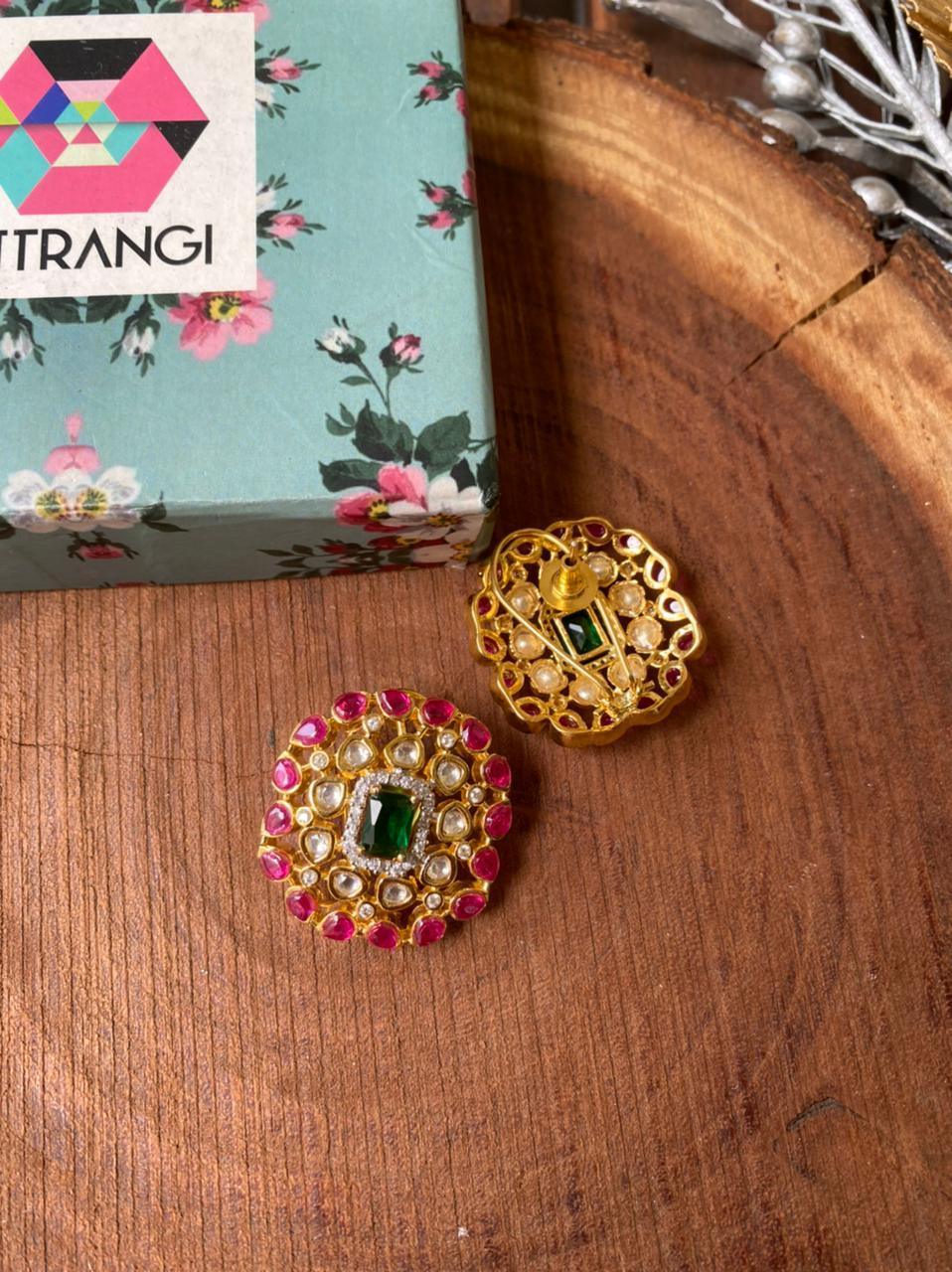 Rudra Ruby Emerald Studs - Attrangi