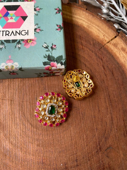 Rudra Ruby Emerald Studs - Attrangi