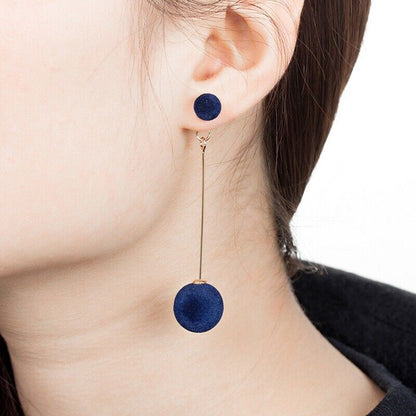 Blue Velvet Plush Ball Korean Style Earrings