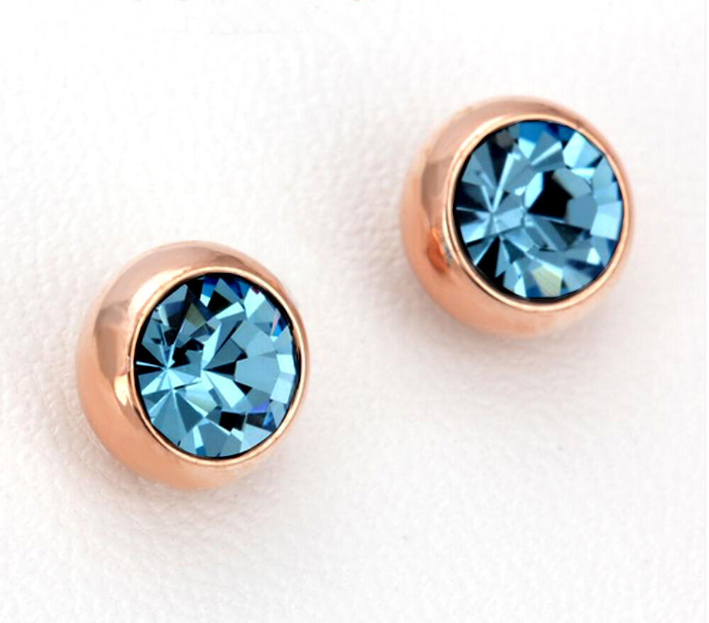 Dailywear Officewear Rose Gold Plated Blue Zircon Stone Stud Earrings For Girls and Women