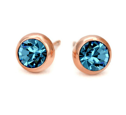 Dailywear Officewear Rose Gold Plated Blue Zircon Stone Stud Earrings For Girls and Women
