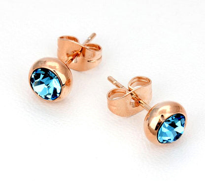 Dailywear Officewear Rose Gold Plated Blue Zircon Stone Stud Earrings For Girls and Women