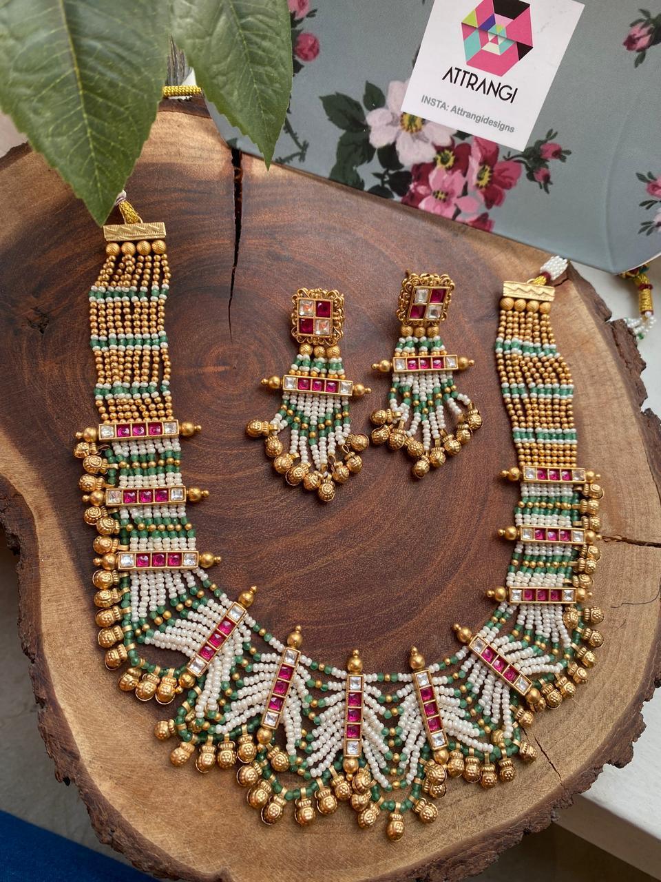 Saanvi Necklace Set With Gold Beads | Sone Pe Suhaga - Attrangi
