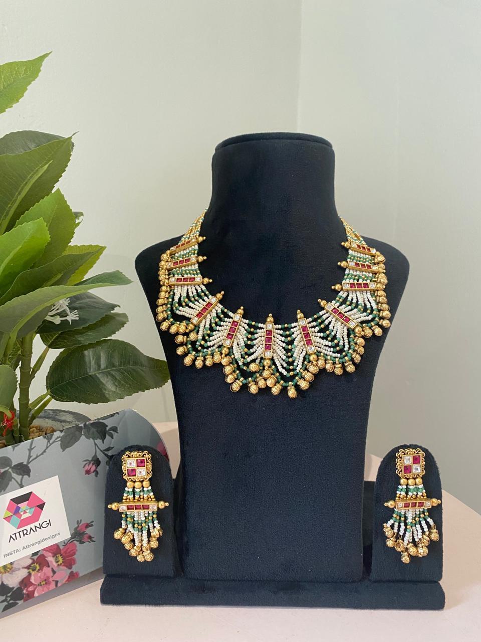 Saanvi Necklace Set With Gold Beads | Sone Pe Suhaga - Attrangi