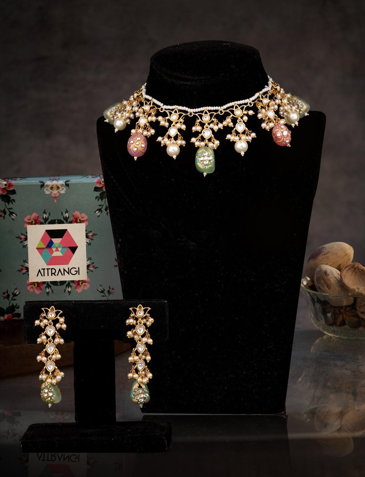 Saavitri Pastel Polki Necklace Set - Attrangi