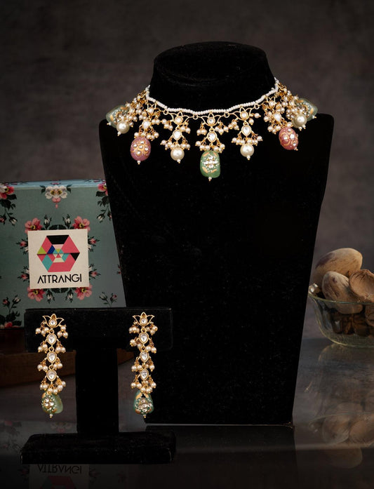 Saavitri Pastel Polki Necklace Set - Attrangi
