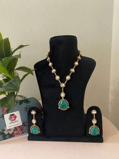 Samudra Fluorite And Polki Necklace Set - Attrangi