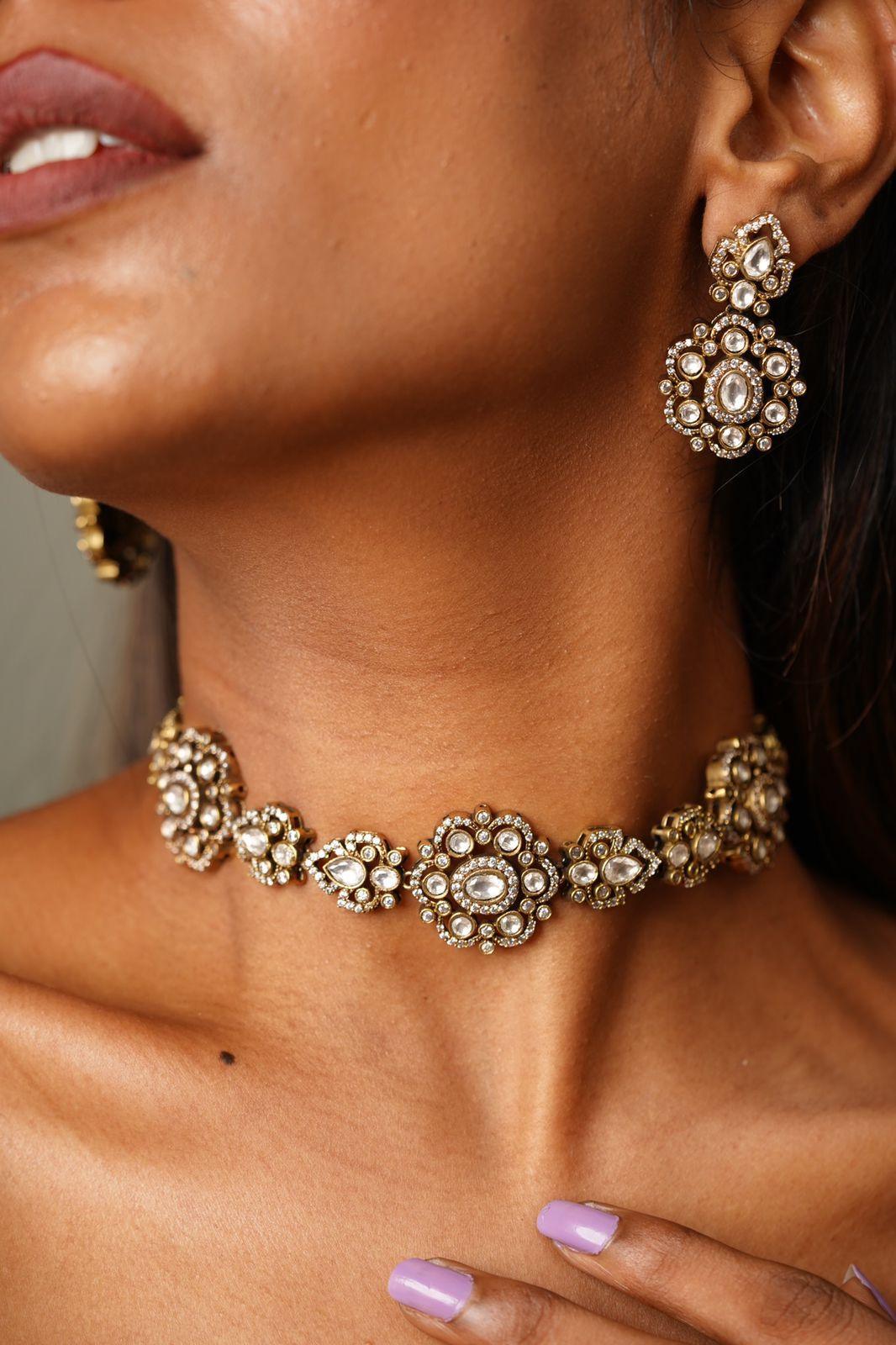Sasha Basic Victorian Polki Choker / Necklace Set - Attrangi