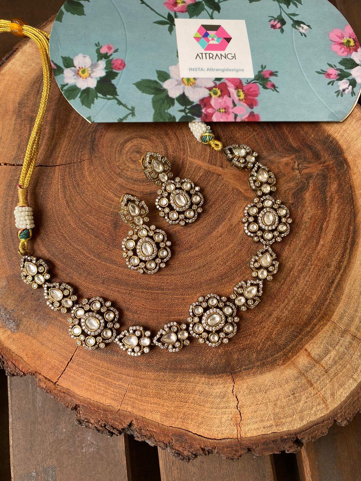 Sasha Basic Victorian Polki Choker / Necklace Set - Attrangi