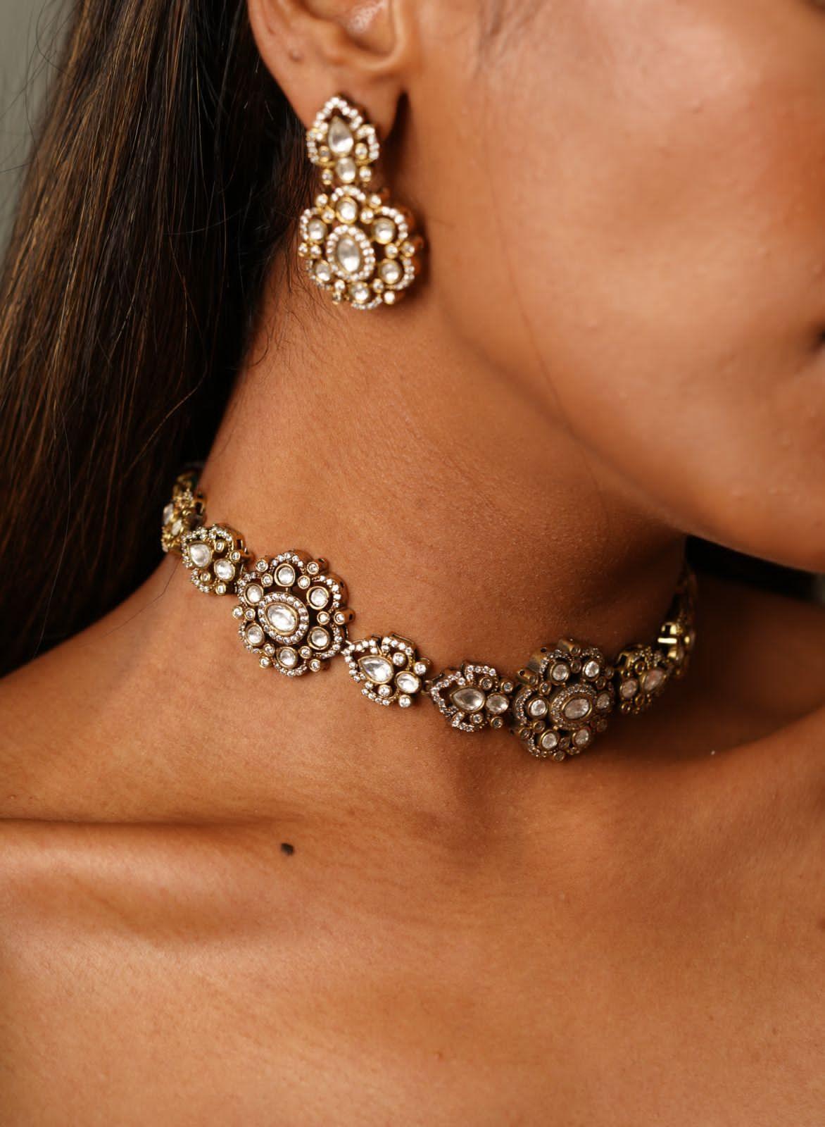 Sasha Basic Victorian Polki Choker / Necklace Set - Attrangi