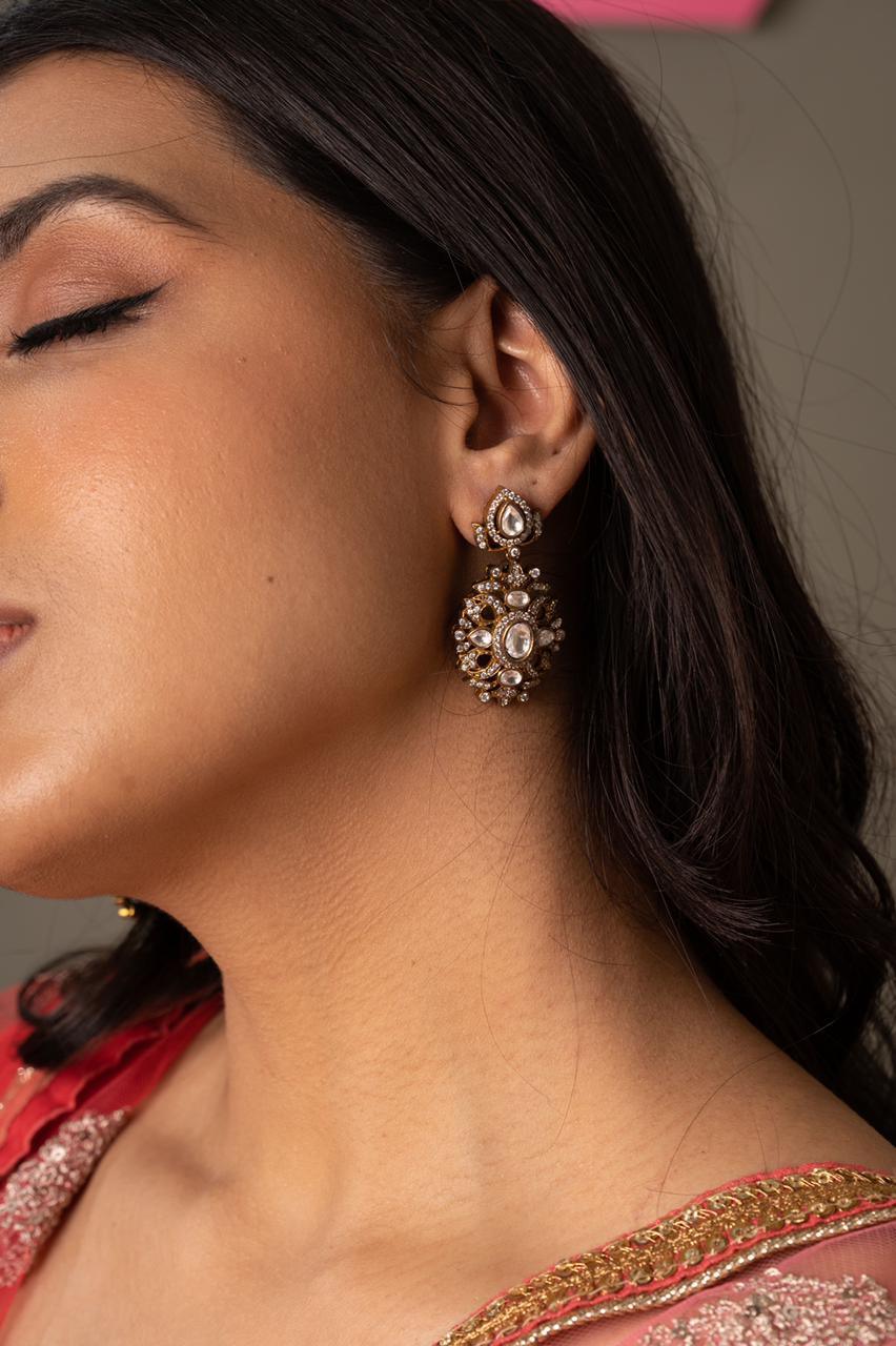 Sasha Victorian Mid Sized Polki Dangler Earring - Attrangi