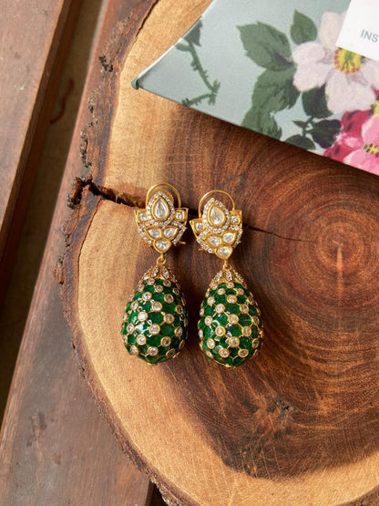 Shambhavi Indian Polki Droplet Earrings - Attrangi