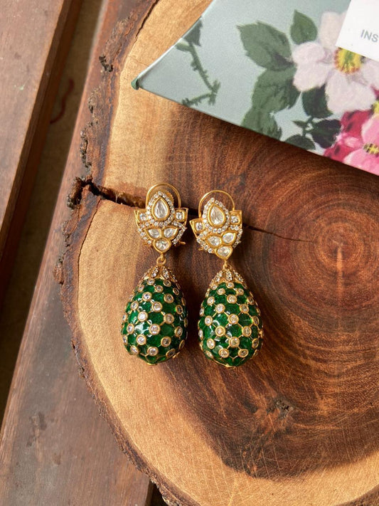 Shambhavi Indian Polki Droplet Earrings - Attrangi