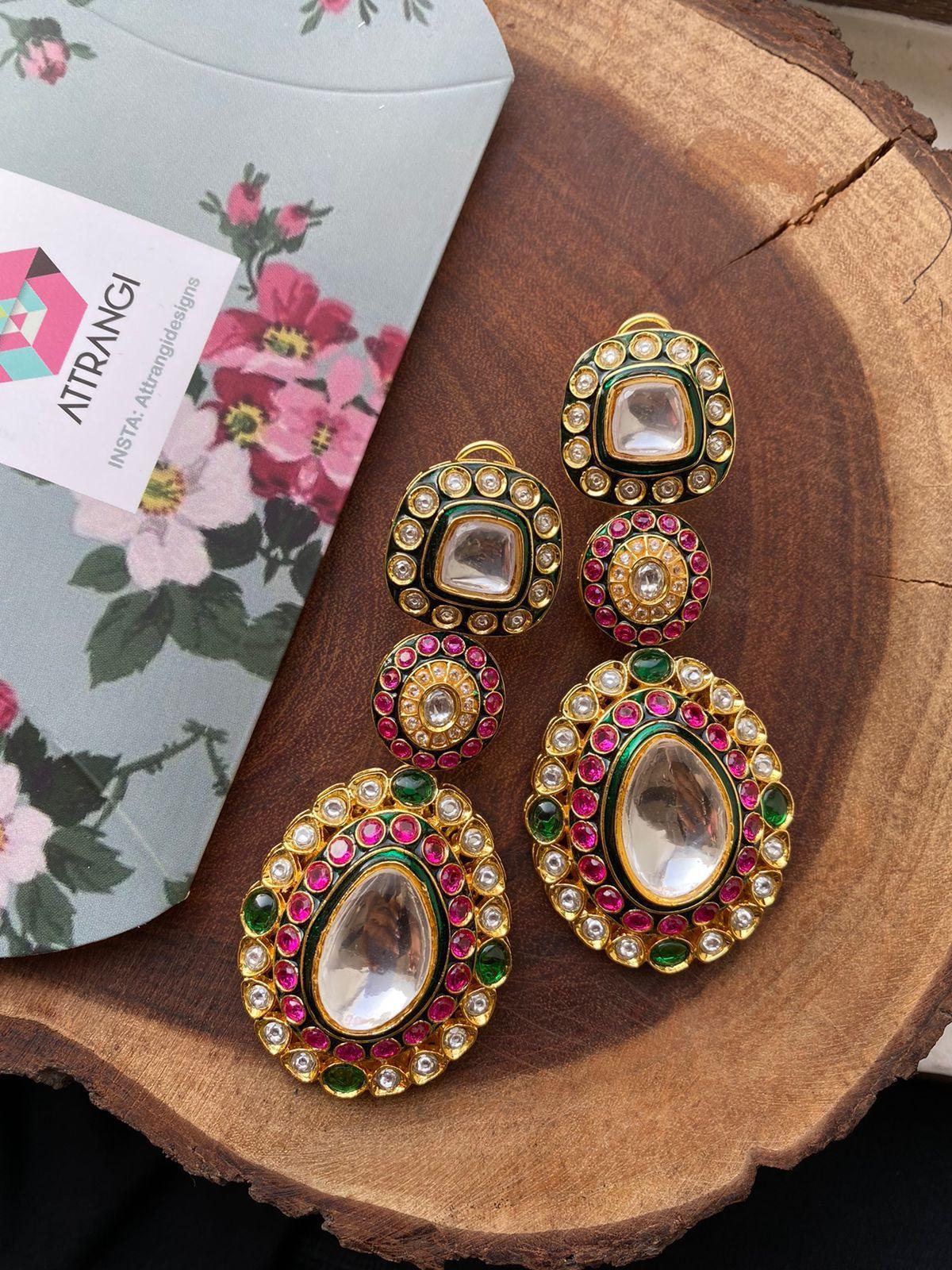 Shreya Uncut Diamond Long Earrings | Potta Rubies and Emeralds - Attrangi