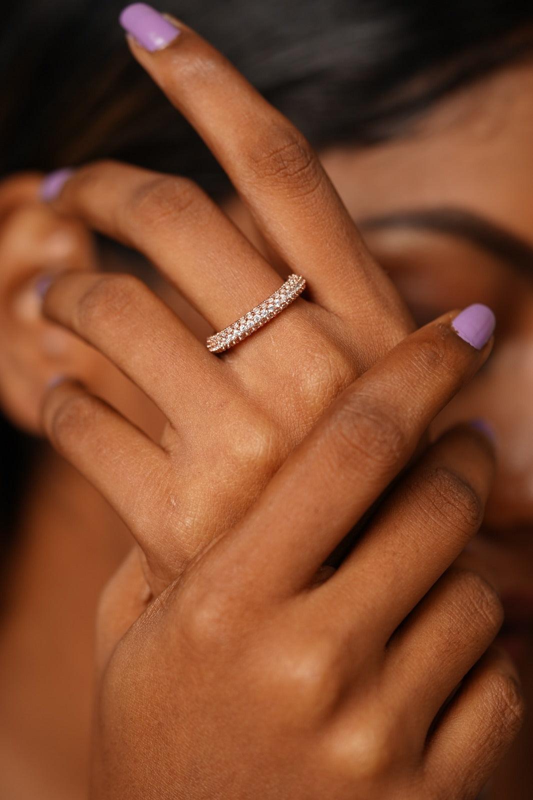 Simple Clustered Diamond Band Ring - Attrangi