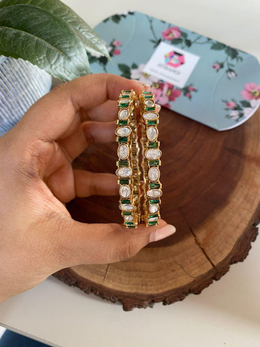 Slim Coloured Moissanite Polki Bangle Set | Antique Gold - Attrangi