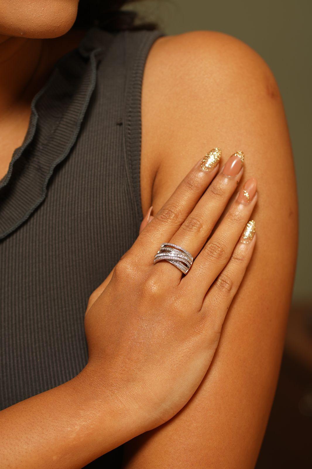 Slim Overlay Diamond Multi Band Cocktail Ring - Attrangi