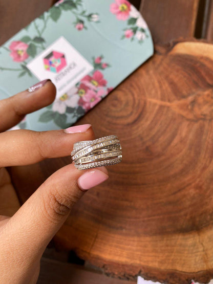 Slim Overlay Diamond Multi Band Cocktail Ring - Attrangi
